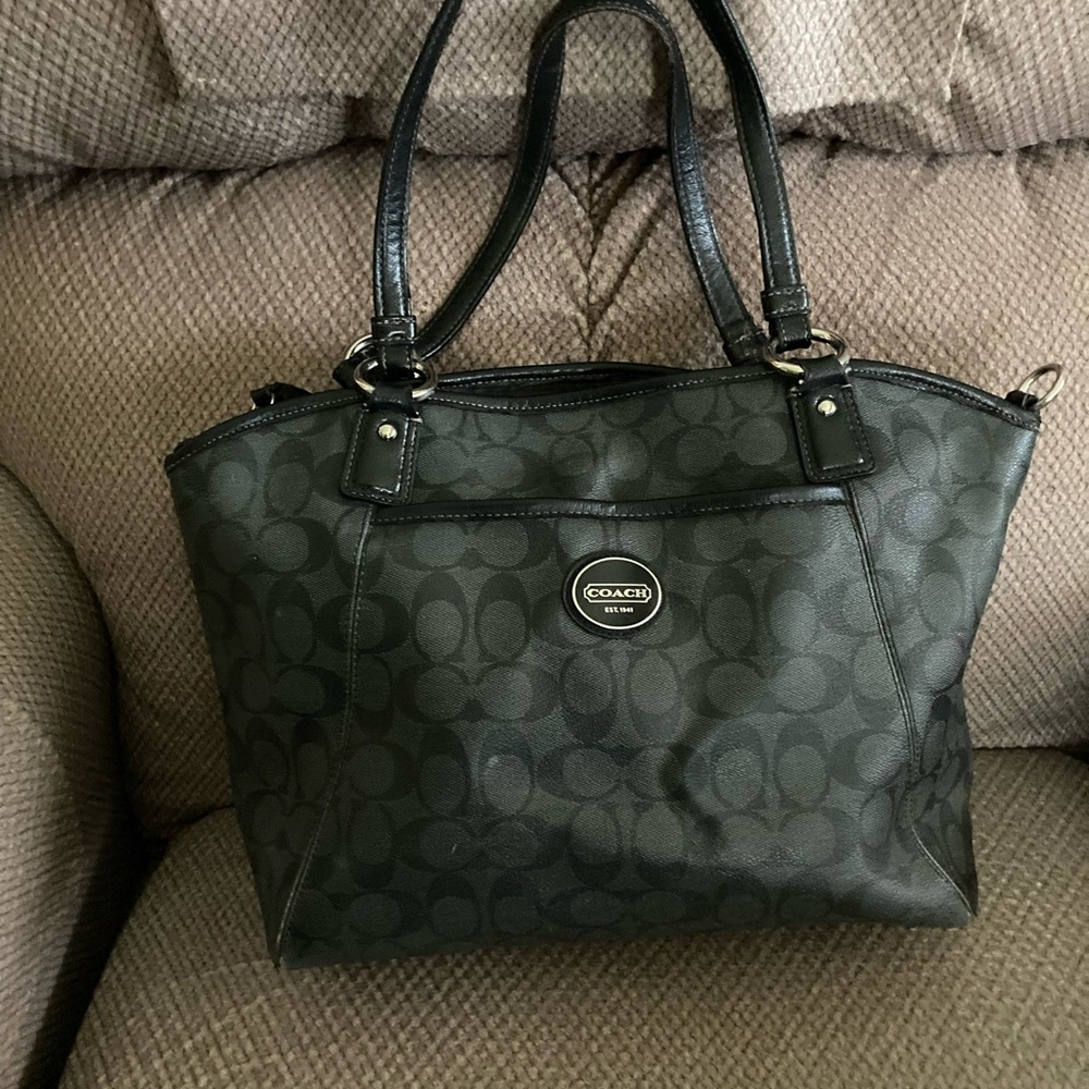 Vintage Coach Black and Gray Signature Tote